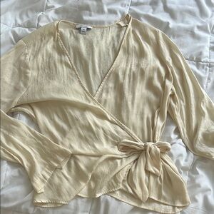 Nine West Cream Wrap Tie Front Blouse
